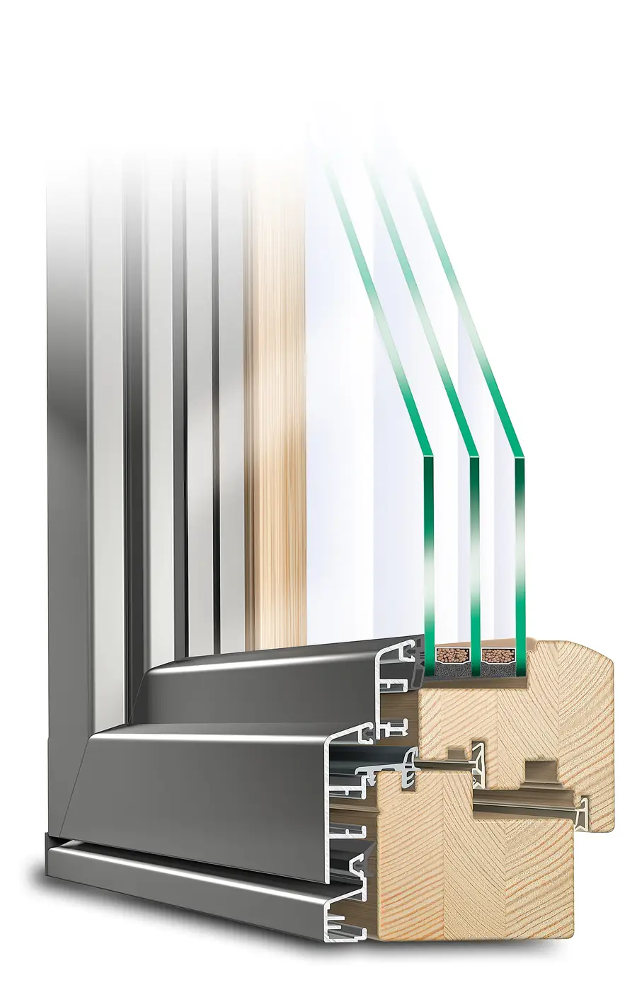 Holzalufenster Idealu 68 mit flächenversetztem Flügel